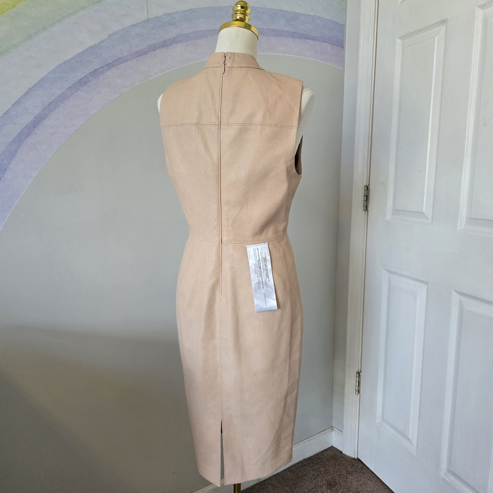 BCBGMaxAzria | Size 8 | Faux Leather Mock Neck Bare Pink Sheath Dress - Picture 6 of 14